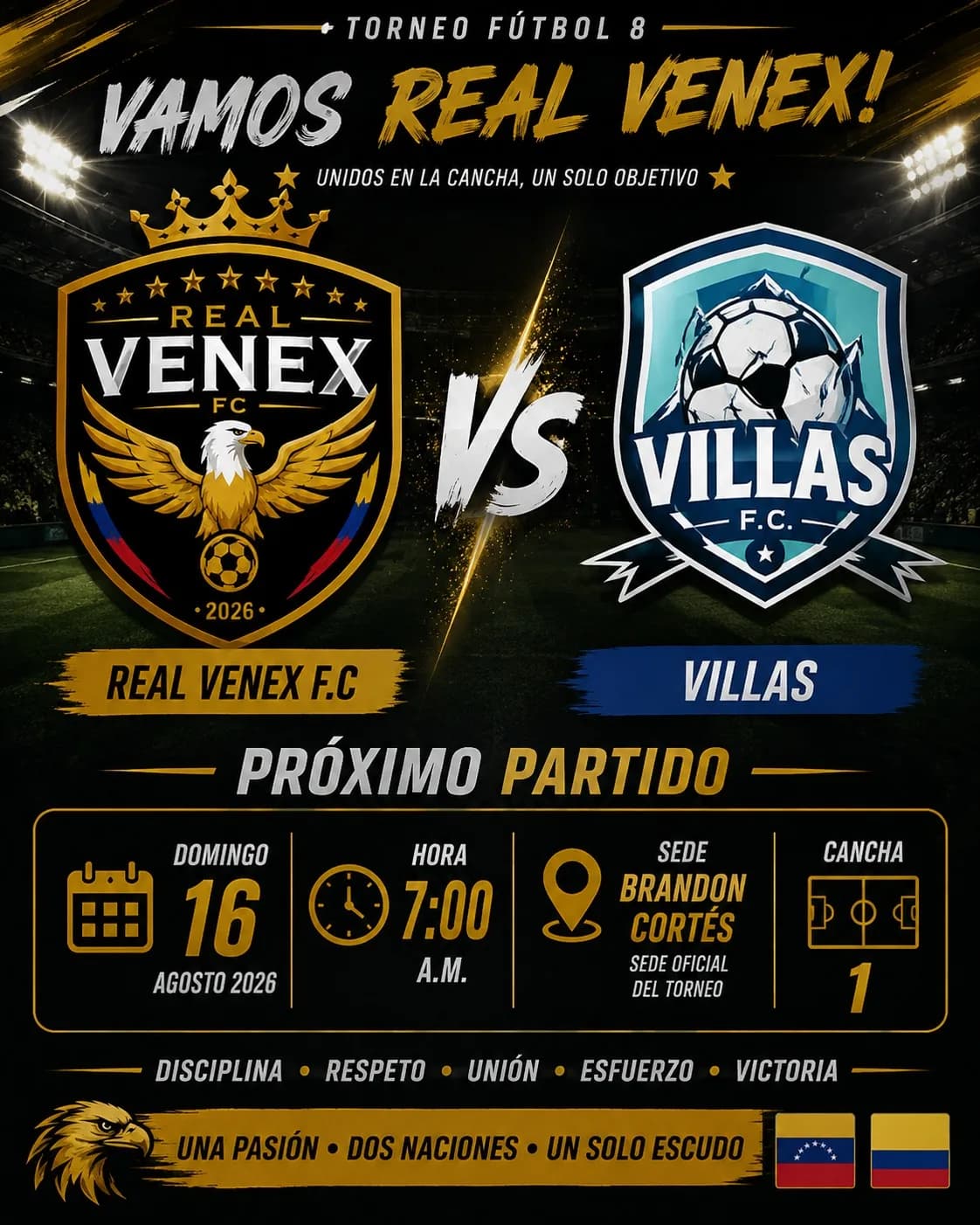 Domingo 16 de agosto, 7:00 a. m. Sede Brandon Cortés, cancha 1.